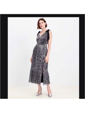 LOFT Silver Metallic Tie-Shoulder Midi Dress